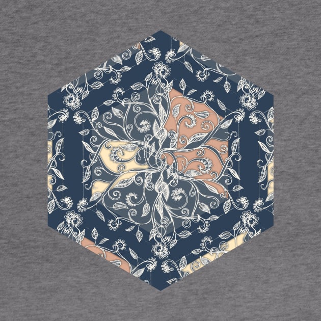 Organic Hexagon Pattern in Soft Navy & Cream by micklyn